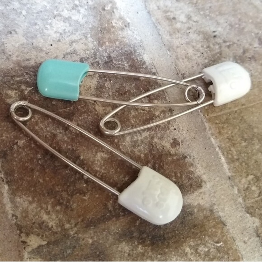 Silver Safety Pins with White and Blue Accents